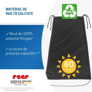 Copertina solara carucior copii, protectie UV UPF 80+, parasolar universal reglabil, protectie vant si ploaie usoara, prindere elastica universala, montare rapida, negru, Reer ShineSafe 84291 - Img 5