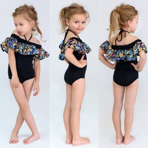 Costum de baie cu volan inflorat si bentita Drool - Img 5