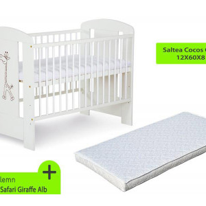 Patut fara sertar KLUPS Safari Giraffe Alb + Saltea 8 Cocos Confort II - Img 2