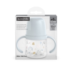 Prima cana cu mustiuc din silicon 150 ml, +4l, Bears, albastru, Suavinex - Img 2