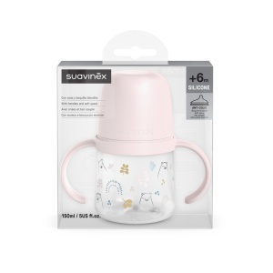 Prima cana cu mustiuc din silicon 150 ml, +4l, Bears, roz, Suavinex - Img 2