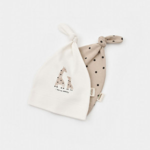 Set 2 caciulite Girafa, BabyCosy, Ecru/Mink - Img 3