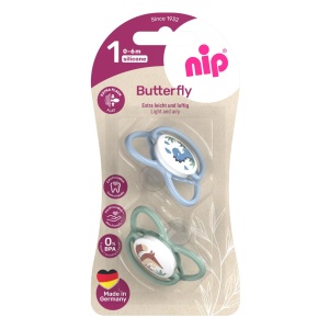 Set 2 suzete nip Butterfly cu tetina ortodontica din silicon, forma simetrica, fara BPA, cu inel pentru prindere usoara, 0-6 luni, nip Butterfly 31050 - Img 2