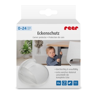Set 4 protectii universale pentru colturi, din plastic transparent, cu banda adeziva, rezistente la muscaturi, fara PVC, Reer 82049 - Img 2