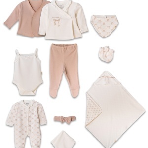 Set de 10 piese pentru nou nascut, Bow, powder, 100% bumbac organic, BabyCosy - Img 2