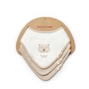 Set de 3 bavete pentru nou nascut, 100% bumbac organic, TeddyBear, BabyCosy - Img 2