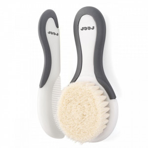 Set perie si pieptene ingrijire bebelusi, cu par natural de capra, alb cu gri, BabyCare Hair, Reer 81070 - Img 7