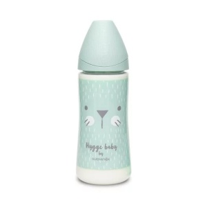 Biberon 360 ml cu tetina rotunda din silicon, debit dens, pisica verde Hygge Suavinex - Img 2