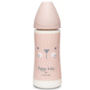 Biberon din sticla 240 ml cu tetina rotunda din silicon, 3 fluxuri, pisica roz Hygge Suavinex - Img 2