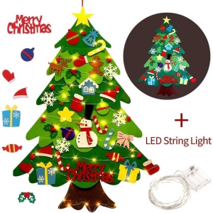 Brad de Craciun din Fetru in 2 culori, 100x70cm, 30 decoratiuni si banda LED inclusa Bambinice BN037 - Img 2