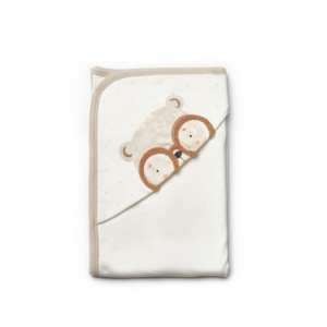 Paturica cu gluga pentru nou nascut, 100% bumbac organic, TeddyBear, BabyCosy - Img 3