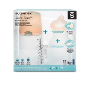 Set biberon anticolici 270 ml + tetina cu debit mediu + saculet silicon Zero Zero Suavinex