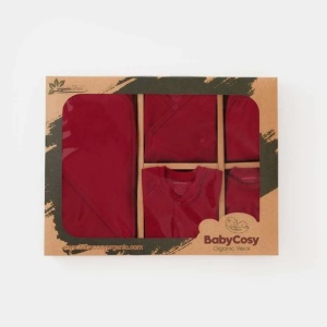 Set de 10 piese pentru nou nascut - 100% bumbac organic - Rosu, BabyCosy