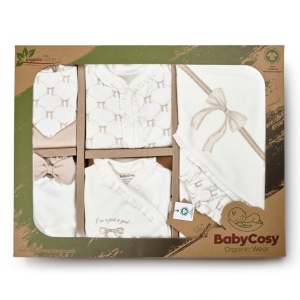 Set de 10 piese pentru nou nascut, Bow, stone, 100% bumbac organic, BabyCosy