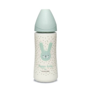 Biberon 360 ml cu tetina rotunda din silicon, debit dens, iepuras verde Hygge Suavinex - Img 2