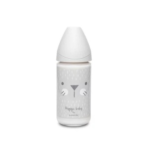 Biberon din sticla 240 ml cu tetina rotunda din silicon, 3 fluxuri, pisica gri Hygge Suavinex - Img 2