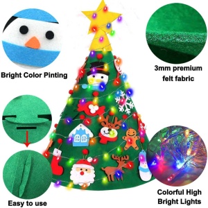 Brad de Craciun din Fetru model Conic 3D, 75x50 cm, 18 decoratiuni si banda LED inclusa Bambinice BN038 - Img 2