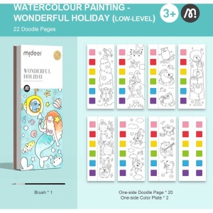 Carte de colorat cu apa, pensula de pictat si culori incluse, 19 x 8 x 1.3 cm, Wonderful Holiday Mideer MD4226 - Img 4