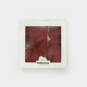 Cutie 4 piese pentru nou nascut - 100% bumbac organic - Caramiziu, BabyCosy