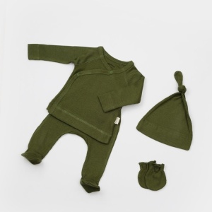 Cutie 4 piese pentru nou nascut - 100% bumbac organic - Verde, BabyCosy - Img 5