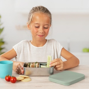 Cutie de pranz pentru alimente, din inox, cu compartimente din silicon, capac din silicon, fara BPA, lavabile in masina de spalat vase, Reer Lunchbox 25143 - Img 3