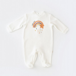 Salopeta Curcubeu cu maneca lunga si botosei din 80%bumbac organic si 20% poliester - Ecru, Baby Cosy (Marime: 6-9 luni) - Img 2