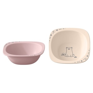 Set 2 castroane nip® Green pentru mancarea copiilor cu motive gravate laser, din materiale naturale regenerabile, fara BPA, fara melamina, lavabile in masina de spalat vase, Made in Germany, 4+ luni, roz, nip 38843