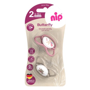 Set 2 suzete nip Butterfly cu tetina ortodontica din silicon, forma simetrica, fara BPA, cu inel pentru prindere usoara, 5-18 luni, nip Butterfly 31051 - Img 3