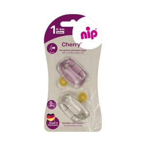 Set 2 suzete Nip Cherry Girl cu tetina rotunda din latex natural, 0-6 luni, nip 38882