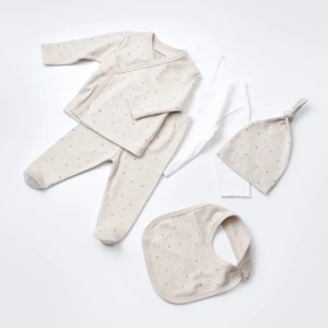 Set 5 piese pentru nou nascut - 100% bumbac organic - Crem cu buline, BabyCosy - Img 8