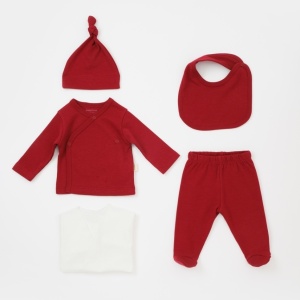 Set de 5 piese pentru nou nascut - 100% bumbac organic - Rosu, BabyCosy