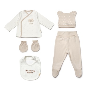 Set de 5 piese pentru nou nascut, 100% bumbac organic, TeddyBear, BabyCosy - Img 3