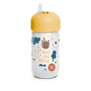 Sticla de apa cu pai inclus, 340 ml, galben, Forest, Suavinex
