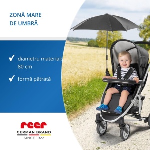 Umbrela parasolar carucior copii, protectie UV 80+, forma patrata 80 cm, reglabila 180°, prindere universala anti-alunecare, negru, Reer ShineSafe 84261 - Img 12