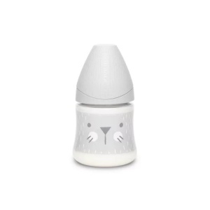 Biberon 150 ml cu tetina rotunda din silicon, debit lent, pisica gri Hygge Suavinex - Img 2