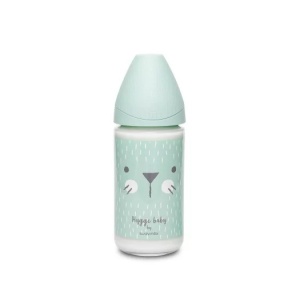 Biberon din sticla 240 ml cu tetina rotunda din silicon, 3 fluxuri, pisica verde Hygge Suavinex - Img 2
