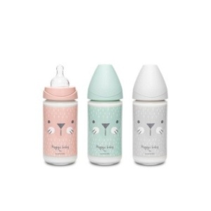 Biberon din sticla 240 ml cu tetina rotunda din silicon, 3 fluxuri, pisica gri Hygge Suavinex - Img 5