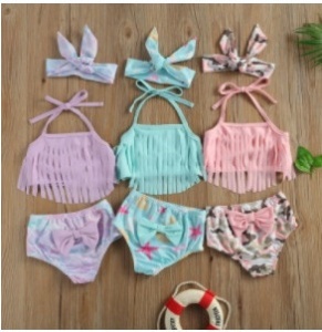 Costum de baie cu franjuri din 3 piese Drool