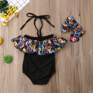 Costum de baie cu volan inflorat si bentita Drool - Img 2