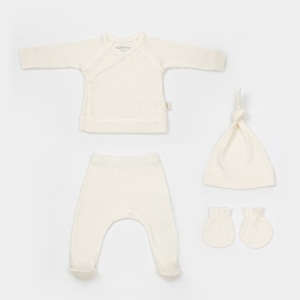 Cutie 4 piese pentru nou nascut - 100% bumbac organic - Ecru, BabyCosy - Img 2