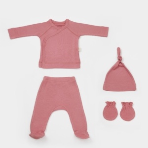 Cutie 4 piese pentru nou nascut - 100% bumbac organic - Roz, BabyCosy - Img 3