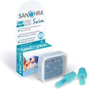 Dopuri de urechi pentru inot, impiedica patrunderea apei in urechi la adulti, reutilizabile, hipoalergenice, albastre, SANOHRA Swim - Img 4