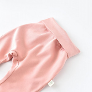 Pantaloni Bebe Unisex din bumbac organic Roz pudra (Marime: 6-9 luni) - Img 2