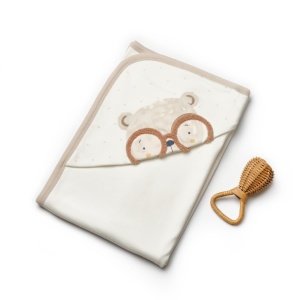 Paturica cu gluga pentru nou nascut, 100% bumbac organic, TeddyBear, BabyCosy