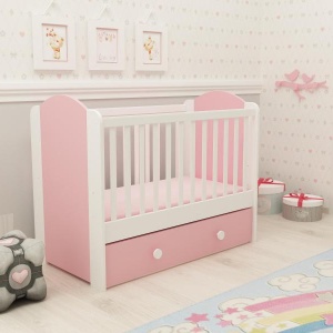 Patut cu sertar MyKids HAPPY cu leganare Alb-Roz D120