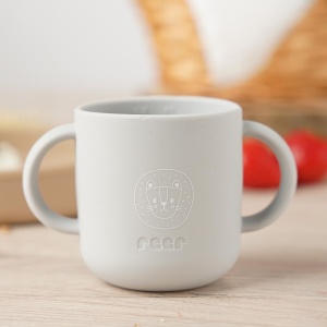 Set 4 piese vesela din silicon pentru mancarea copiilor (farfurie, castron, canuta, lingurita), fara BPA, lavabile in masina de spalat vase, de la 6 luni, bej, Reer 25100 - Img 2