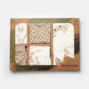 Set de 10 piese pentru nou nascut, 100% bumbac organic, Giraffe, BabyCosy