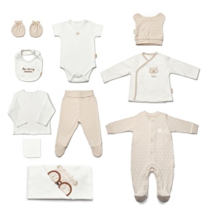 Set de 10 piese pentru nou nascut, 100% bumbac organic, TeddyBear, BabyCosy - Img 3