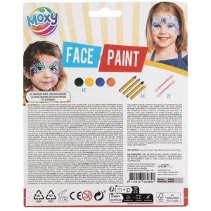 Set Pictura pe Fata pentru Copii - 10 Piese: 4 Vopsele, 4 Creioane, 2 Aplicatoare Moxy GR730002 - Img 2