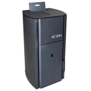 Pachet centrala cu peleti KOPH PM 30 kW, 200 mp, buncar peleti 30 kg, diametru cos fum ⌀80 mm, manta apa 30 litri, pompa recirculare si vas expansiune incorporate, Negru - Img 3